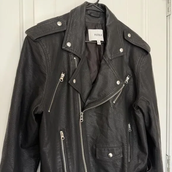 Pistola Blaine Boyfriend Moto Jacket Women Medium Black Faux Leather BikerGrunge - Picture 8 of 16